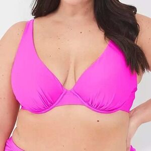 Lane Bryant 44DDD Pink Swim Top Light Lined Plunge Bikini Plus Size